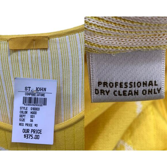 St John Yellow Knit Floral Dress NWT 2009 Resort Wool Rayon Sz 6 - Picture 8 of 13
